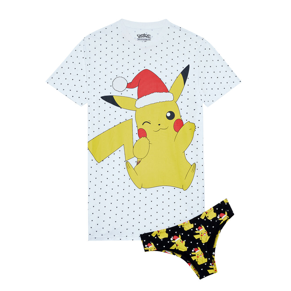 Juego de pijama camiseta larga y braguita culotte pikachu - blanco blanco.