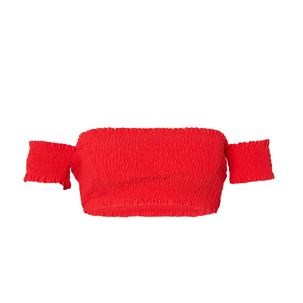 Parte de arriba de bikini tipo sujetador fruncido con mangas - rojo rojo.