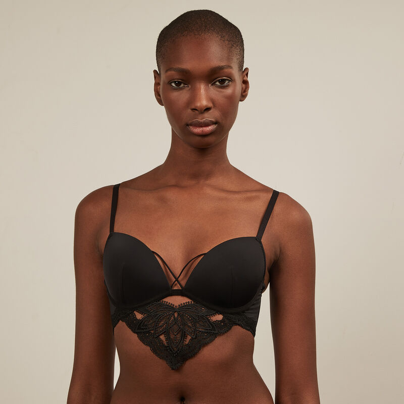 Sujetador push-up de microfibra y encaje - negro Sujetador push-up de microfibra y encaje - negro ;