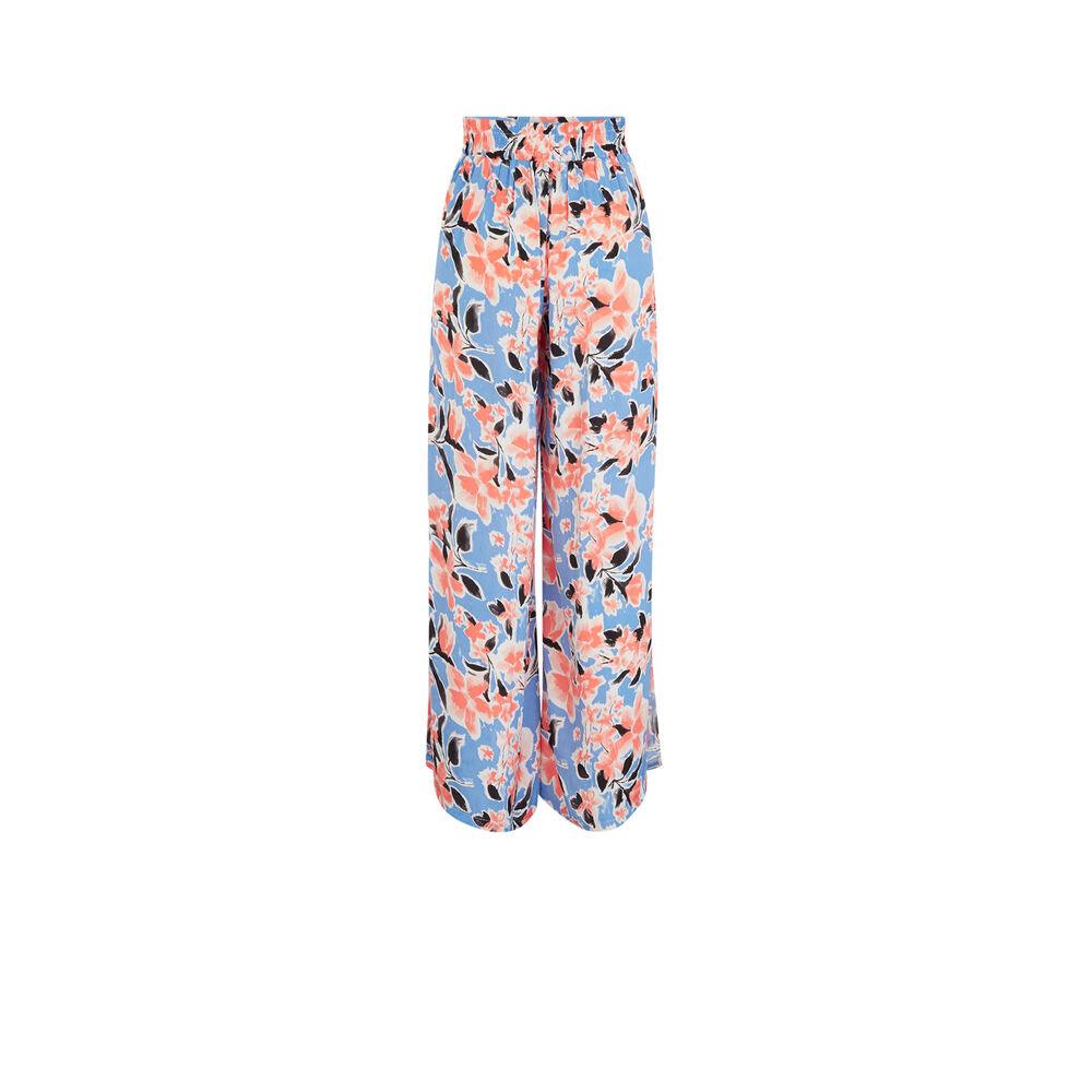 Pantalón ancho con estampado de flores - azul azul.