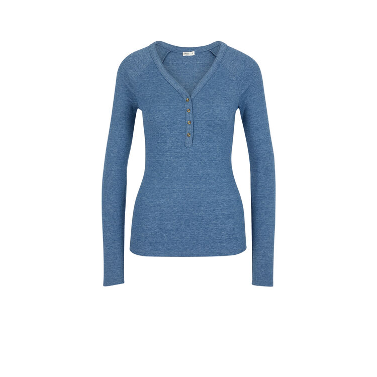 Top de manga larga acanalado liso minimimiz azul gris.