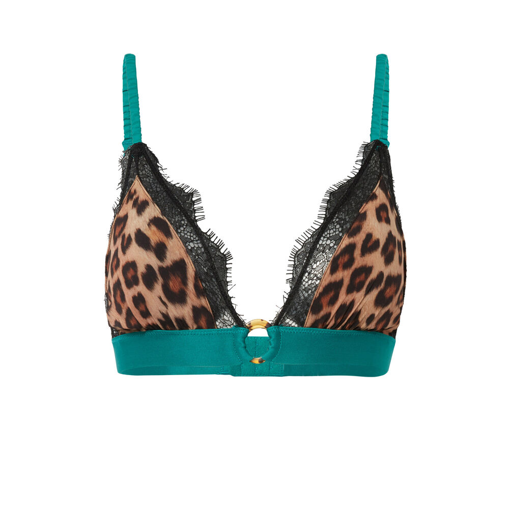 Sujetador de triángulo sin aros de micro y estampado de leopardo - negro negro.