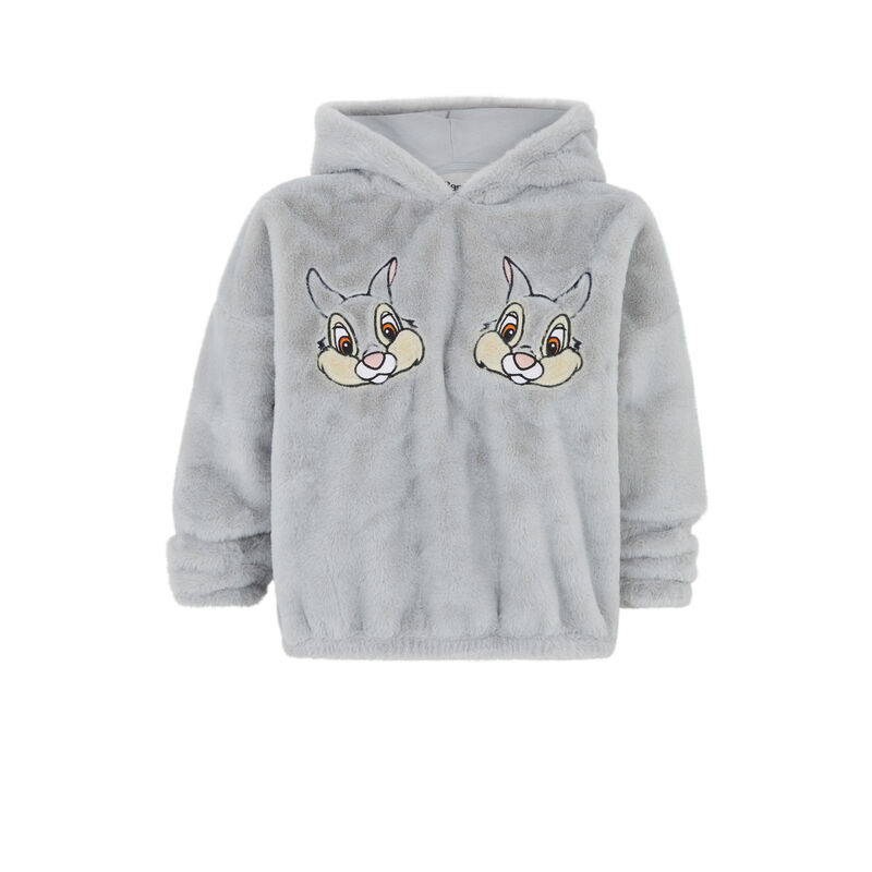 Sudadera polar con capucha y bordado de tambor panpaniz gris.