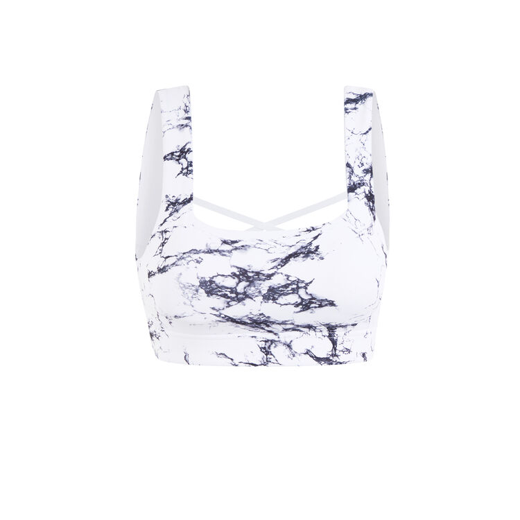 Sujetador deportivo con estampado de mármol yogamarbliz blanco.