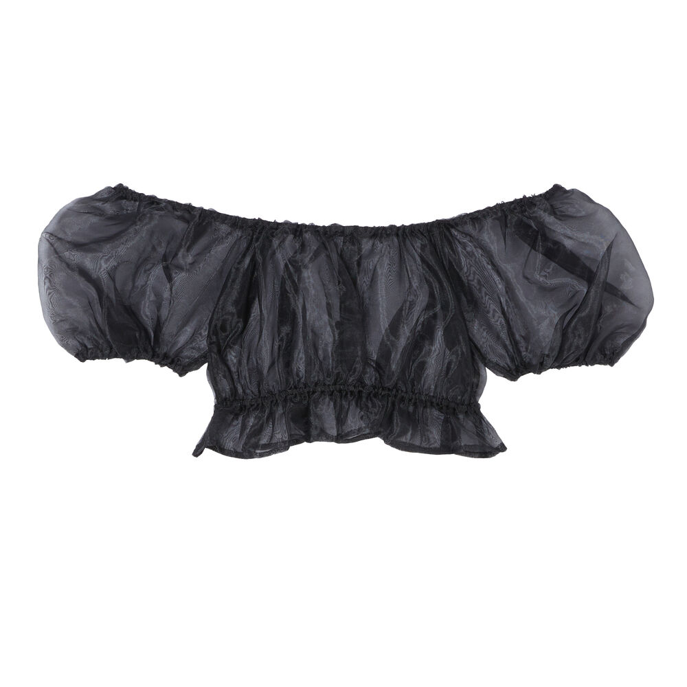 Crop top de tul con mangas abullonadas - negro negro.