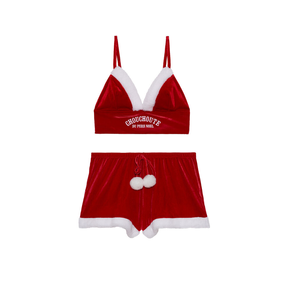Juego de sujetador y short ojito derecho de papá noel - rojo rojo.