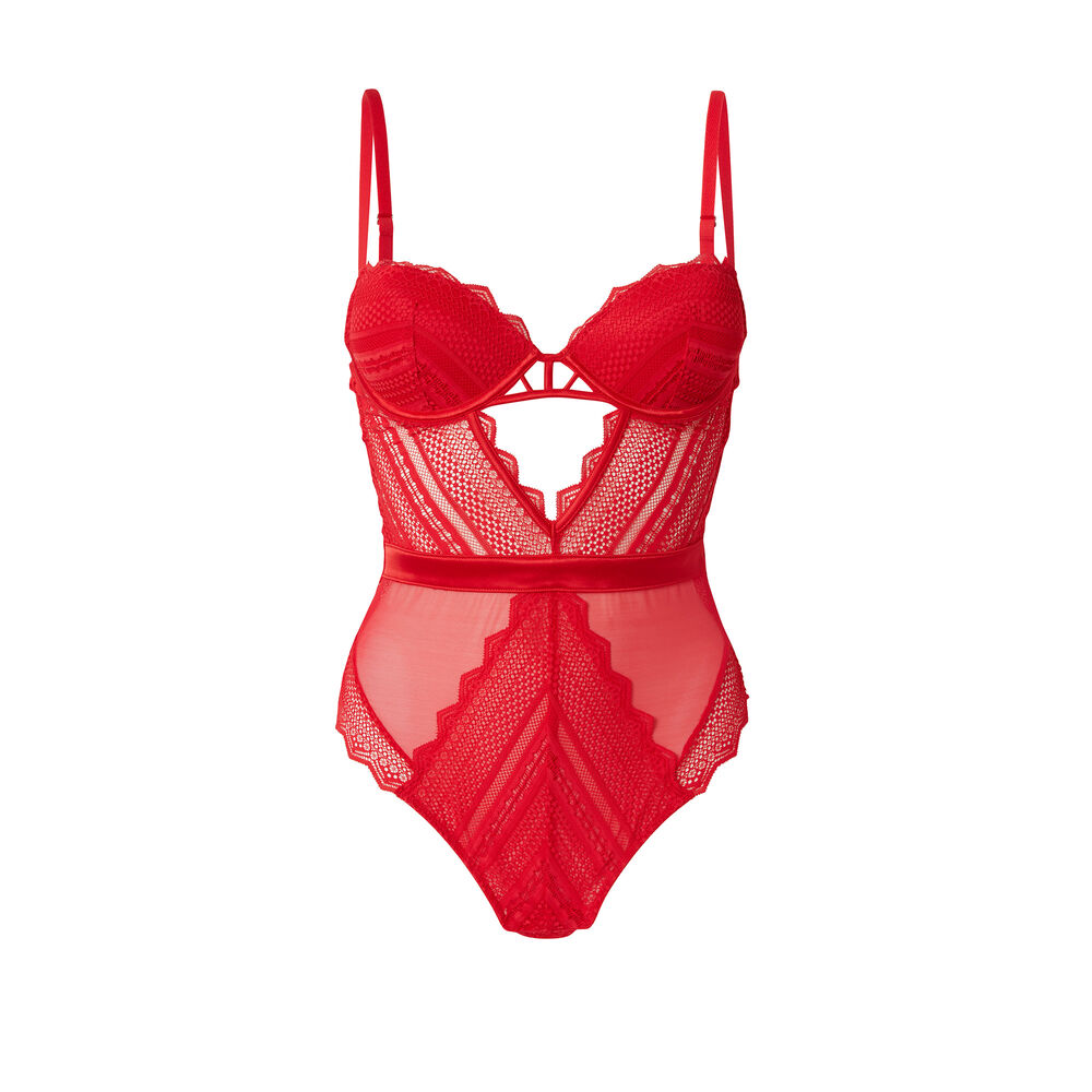 Body push up calado con encaje geométrico - rojo rojo.