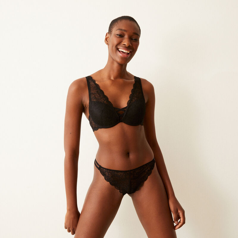 braguita brasileña de encaje con cintas - negro braguita brasileña de encaje con cintas - negro;