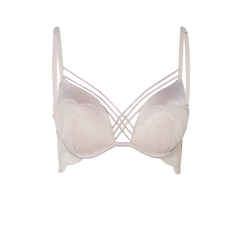 Sujetador push-up de encaje con cinta satinada - rosa Sujetador push-up de encaje con cinta satinada - rosa;