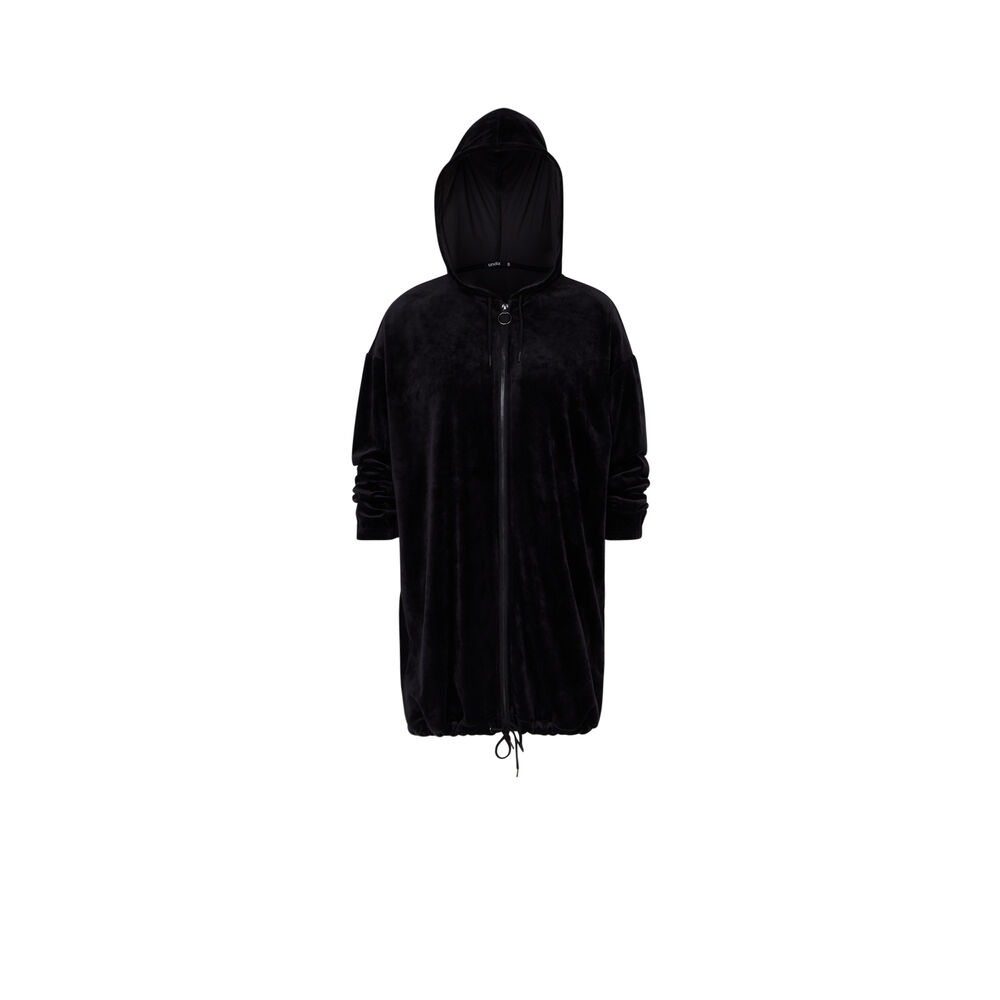 Sweat long à capuche doux - noir noir.