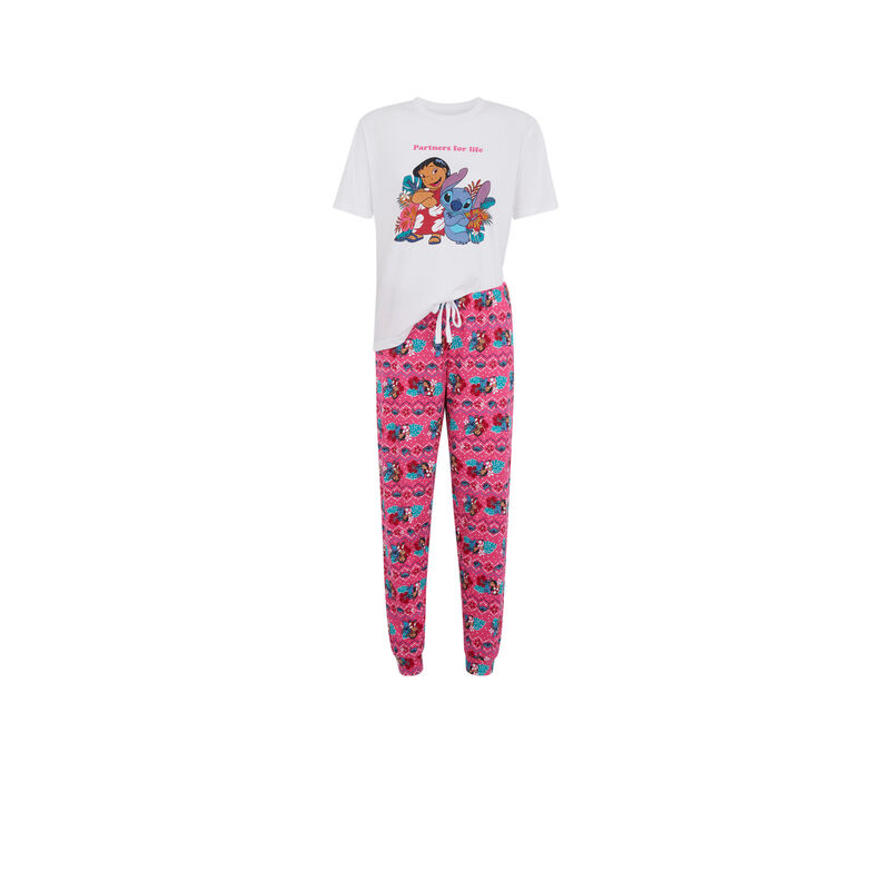 Conjunto de pijama top + pantalón estampado stitch stitchiniz blanco.