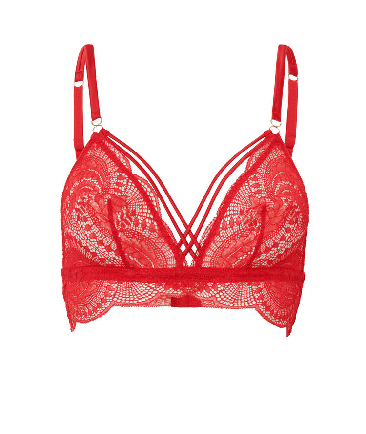 Sujetador triángulo de encaje con cintas satinadas - rojo rojo.
