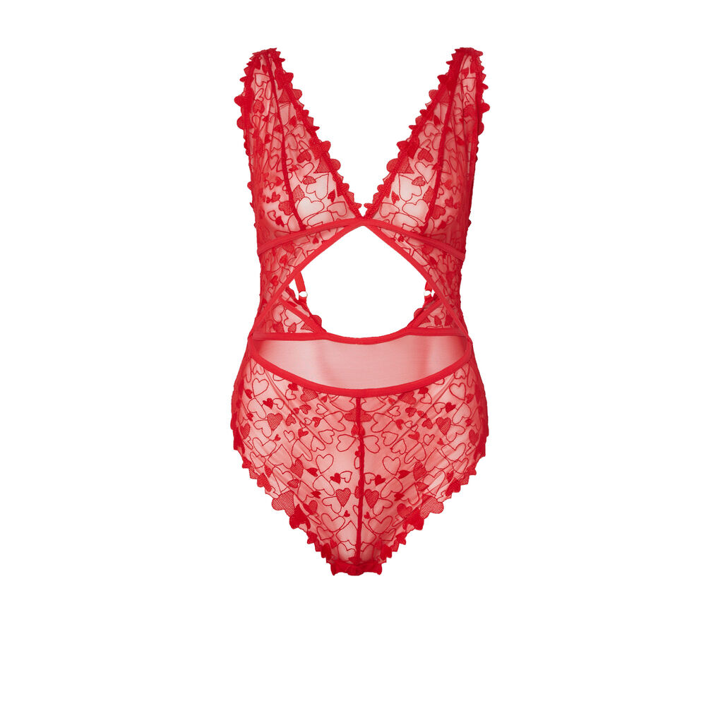 Body de encaje con corazón y detalle en la cintura - rojo rojo.