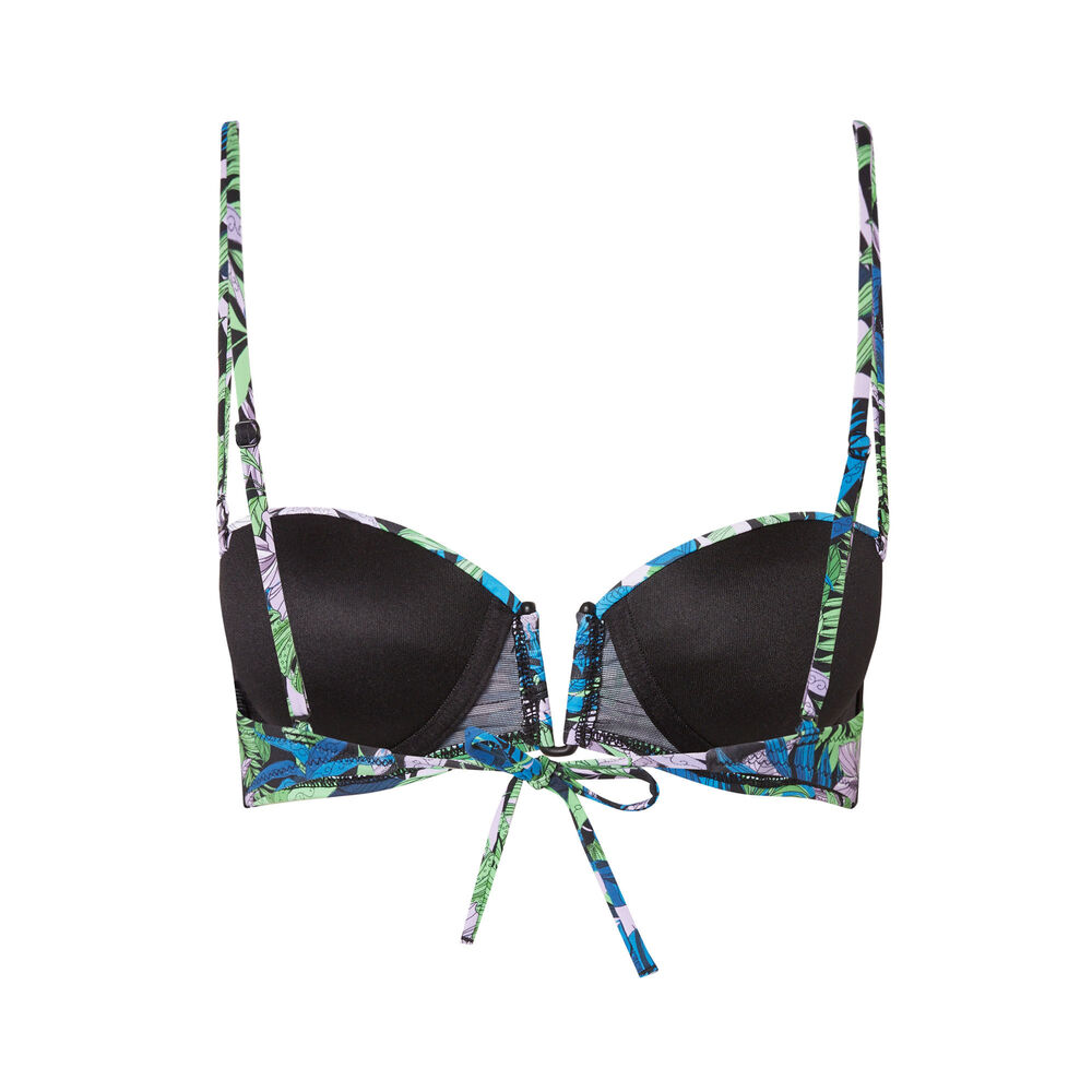 Parte de arriba de bikini bandeau con estampado tropical - negro negro.