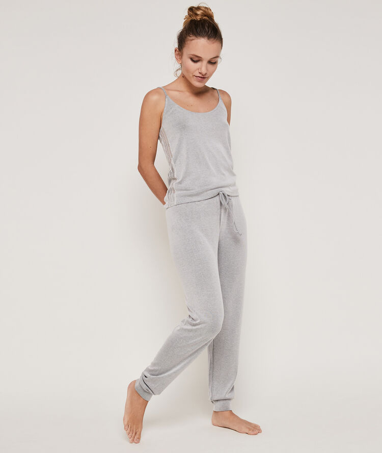 Pantalón de punto liso vertiliz gris.