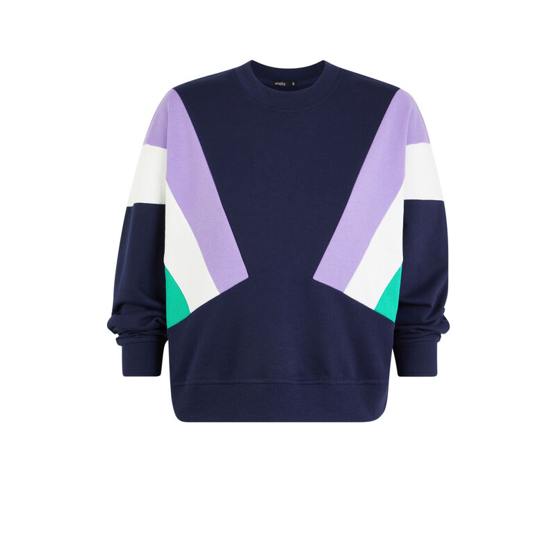 Sudadera de cuello redondo con tiras de colores triblockiz Sudadera de cuello redondo con tiras de colores triblockiz;