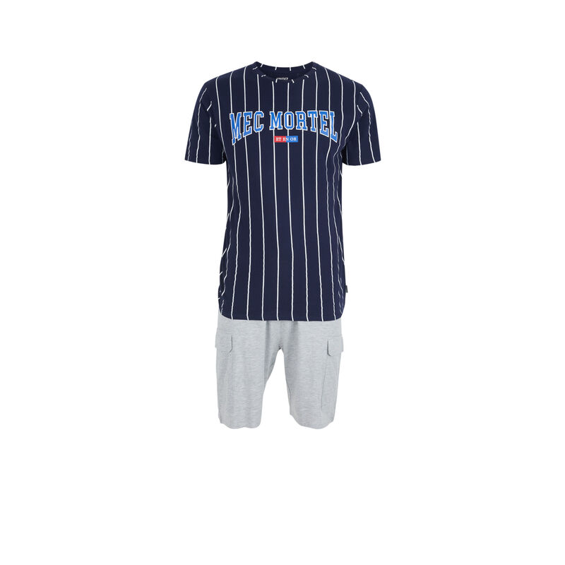 Conjunto de pijama top + shorts con mensaje morteliz azul marino.