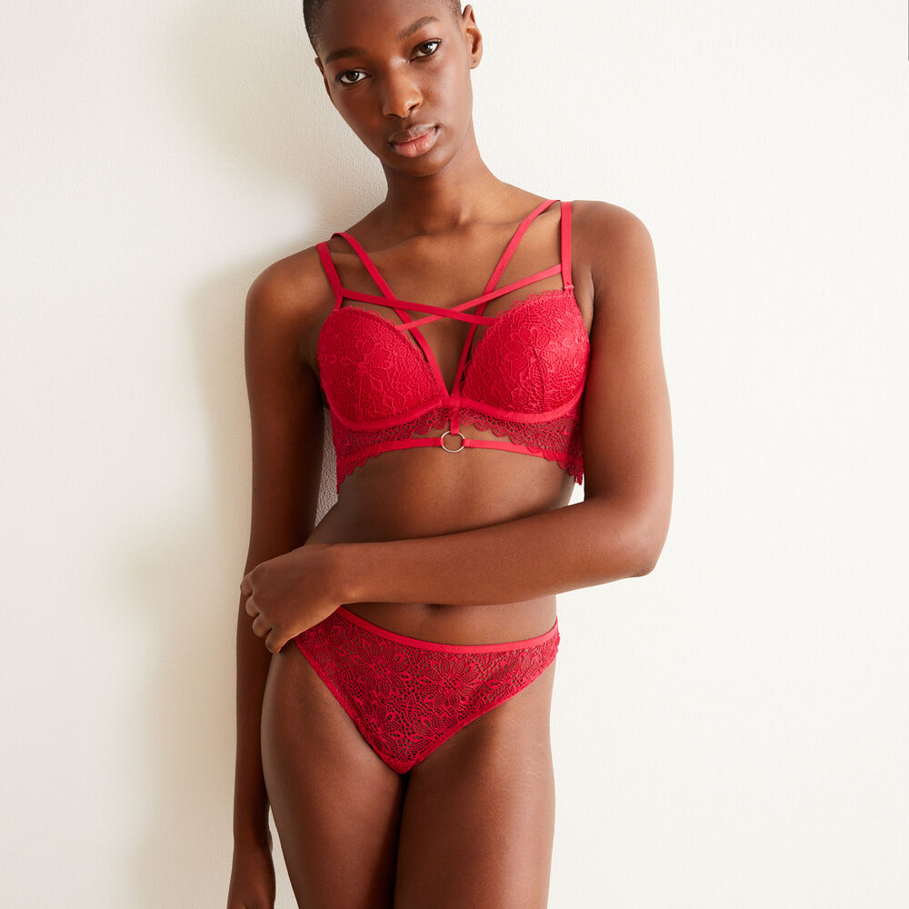 Braguita brasileña de encaje con cintas - rojo rojo.