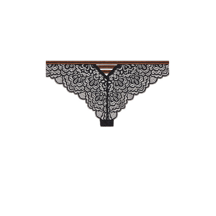 Tanga de encaje con detalle de tira de lurexbandiz negro.